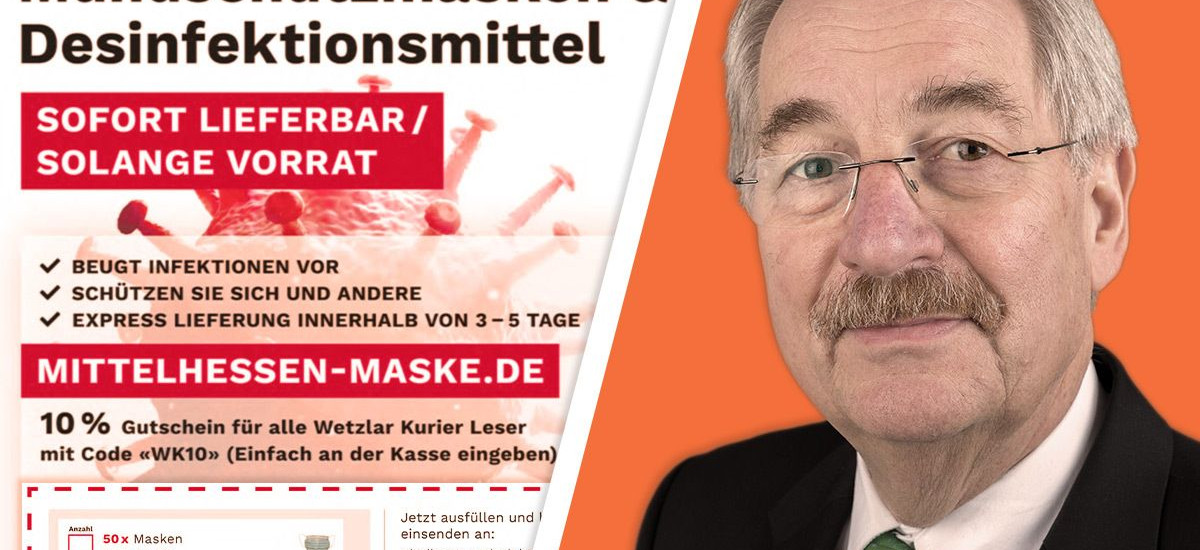 CDU-Bundestagsabgeordneter Hans-Jürgen Irmer, Anzeige für Schutzmasken