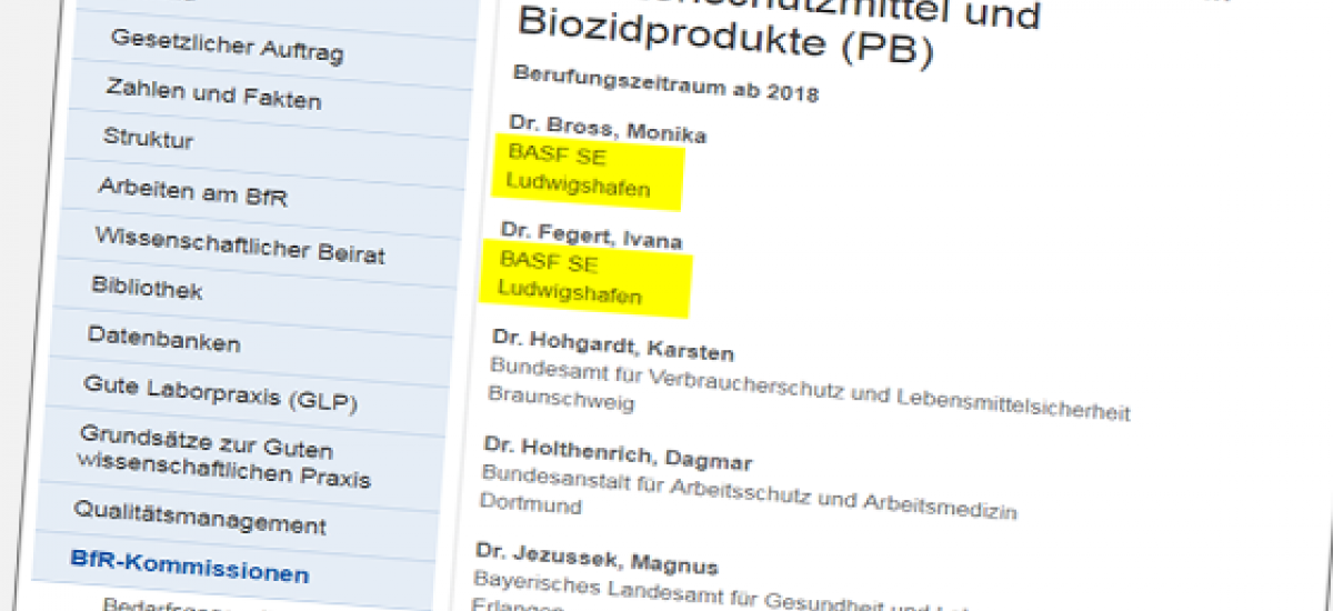 BfR-Berater aus der Chemie-Industrie (Ausschnitt)