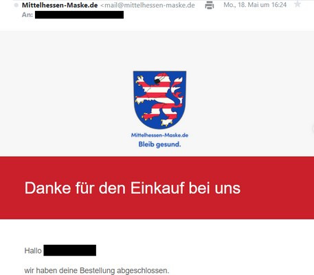 Bestätigungsmail von Shopbetreiber Zoila GmbH