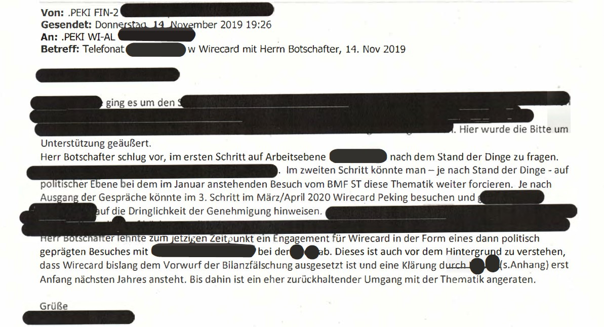 Botschaftsinterne Mail vom 14.11.2019