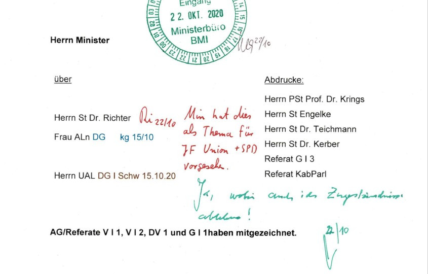 "Ja, wobei ich Zugeständnisse ablehne" (Screenshot Aktennotiz von Horst Seehofer)