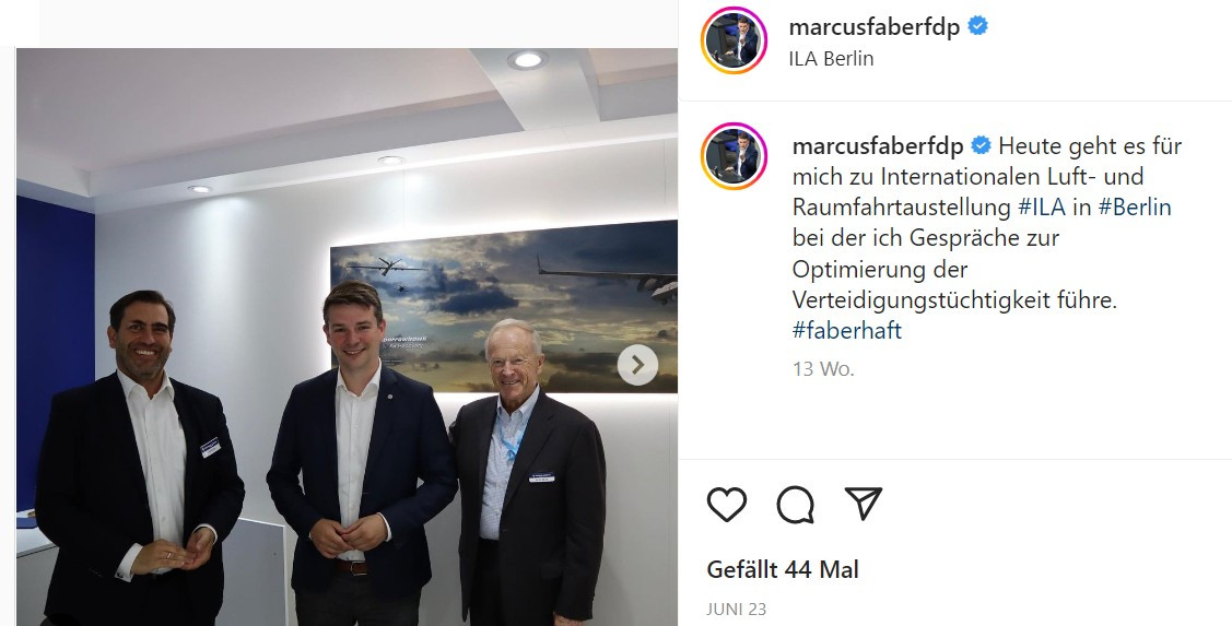 Foto: Frank Sitta, FDP-Verteidigungspolitiker Marcus Faber, CEO von General Atomics auf Rüstungsmesse