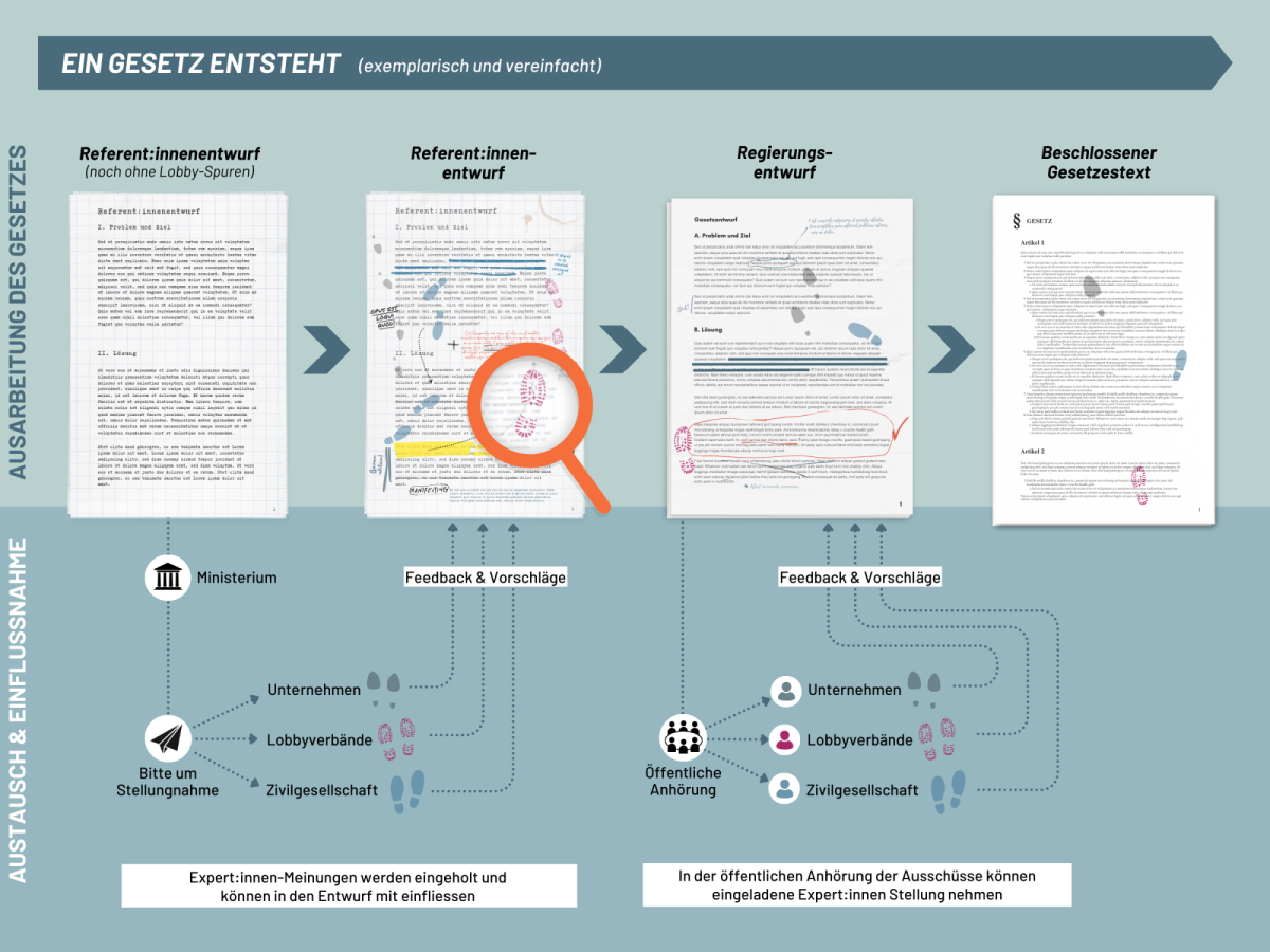 Die Grafik zeigt an welchen Stellen im Gesetzgebungsprozess es Einflüsse von ausserhalb der Politik geben kann