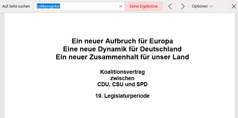 Symbolbild Lobbyregister keine Treffer in Koalitionsvertrag