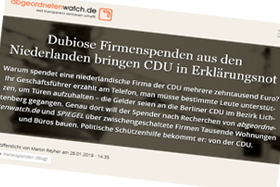abgeordnetenwatch.de-Artikel zu CDU-Parteispenden (Screenshot)