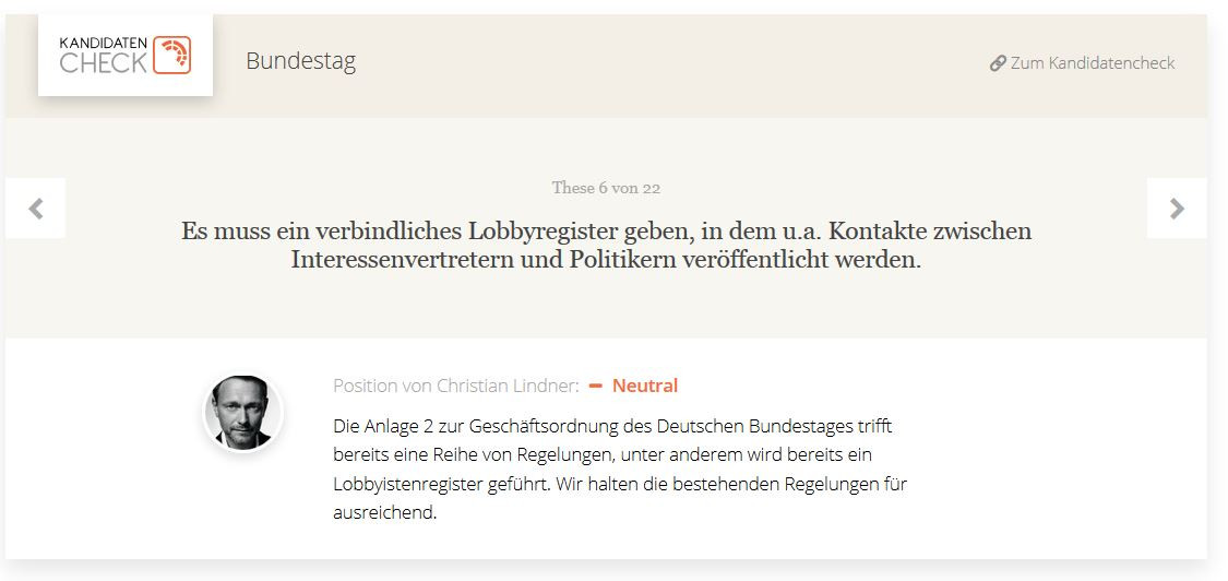 Christian Lindners,FDP Position zum Lobbyregister im Kandidaten-Check