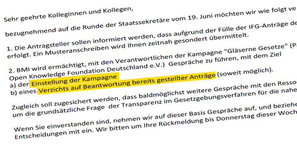 Ausriss interne Mail des Bundesinnenministeriums