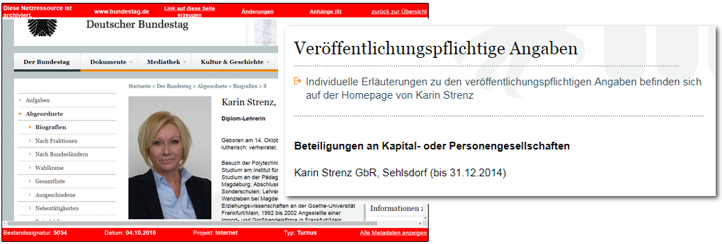 Snapshot Bundestagsseite Karin Strenz vom 4. Oktober 2016