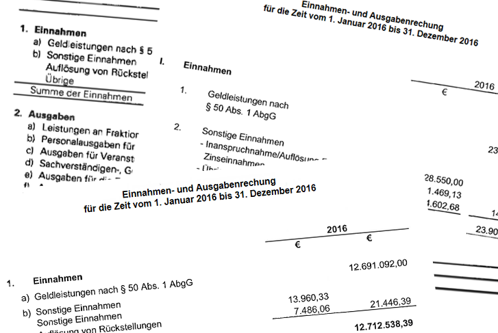 Ausrisse Rechnungen der Fraktionen 2016