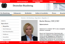 Bundestagsarchivseite von Karin Strenz, CDU