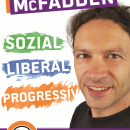 Tobias McFadden in den Bundestag! Bild Tobias McFadden mit Router als Heugabel