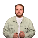 Maximilian Teuber Volt Landtagskandidat Max Teuber in grüner Jeans Jacke