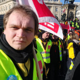 Kurt Baumann DKP-Kandidat Kurt Baumann als Teilnehmer beim Streik mit den Post-Kollegen in der Tarifrunde 2023