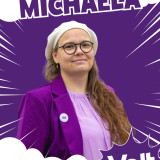 Michaela Schneider-Wettstein Michaela mit Volt Logo und Namen