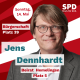 Das Bild zeigt ein Foto von Jens Dennhardt, den Wahltermin 14. Mai, den SPD-Listenplatz 39 für die Bürgerschaftswahl und den SPD-Listenplatz 5 für die Wahl des Beirates Hemelingen. 