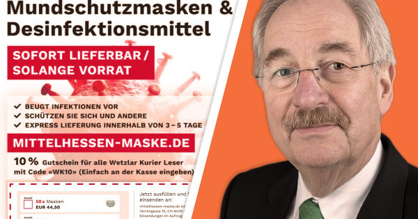 CDU-Bundestagsabgeordneter Hans-Jürgen Irmer, Anzeige für Schutzmasken