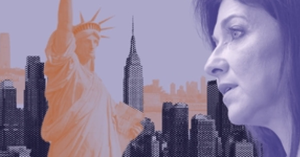 Foto von Katherina Reiche vor New York-Skyline (Montage)