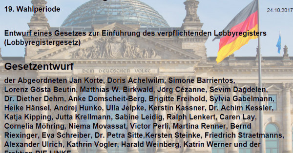 Gesetzentwurf Lobbyregister Titelblatt vor Bundestag