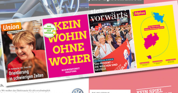 Mitglieder-Magazine von Parteien und Anzeigen (Symbolbild)