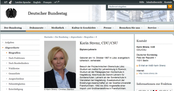 Bundestagsseite Karin Strenz (Abbild vom 4.10.2016)