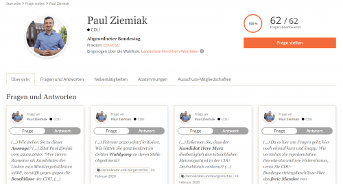 Screenshot Politikerprofil Drupal 8 Ziemiak 