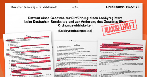 rote Markierung problematischer Stellen Im Gesetzentwurf für ein Lobbyregister