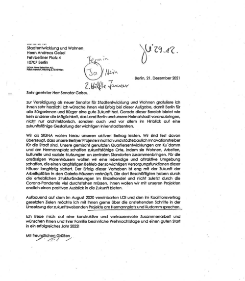 Brief von Signa an Geisel