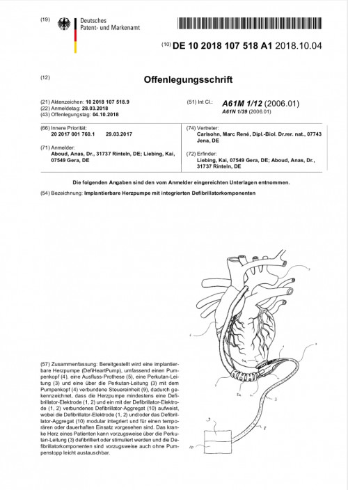 Patentdokument Defibrillator-Herzpumpe (1. Seite)