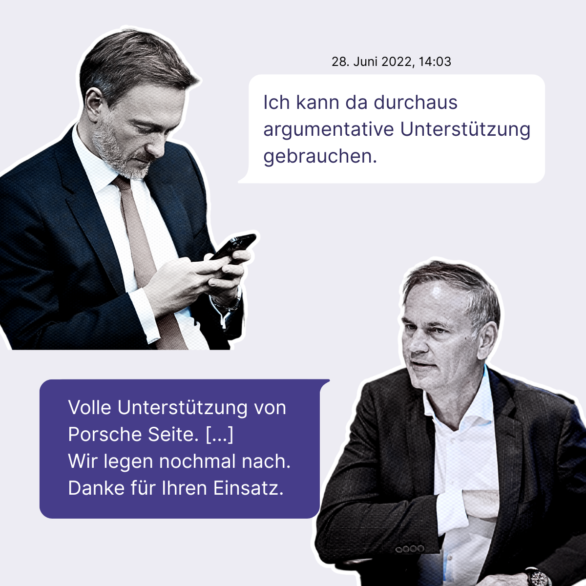 Ausriss aus SMS zwischen Christian Lindner und Porsche-Chef Oliver Blume