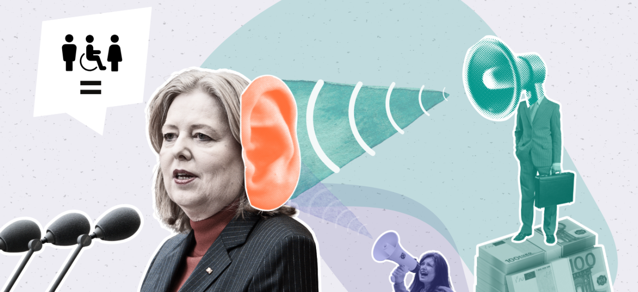 Collage zum Ungleichgewicht zwischen Wirtschaftslobby und Zivilgesellschaft am Beispiel der Reform des Behindertengleichstellungsgesetzes